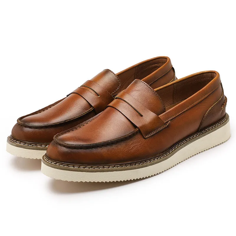 Men's leather thick sole penny loafers