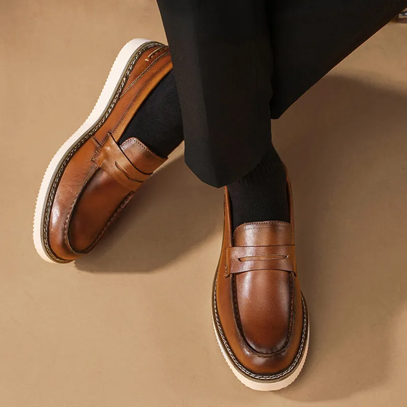 Men's leather thick sole penny loafers