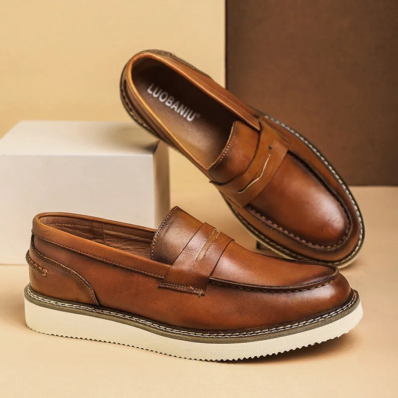 Men's leather thick sole penny loafers