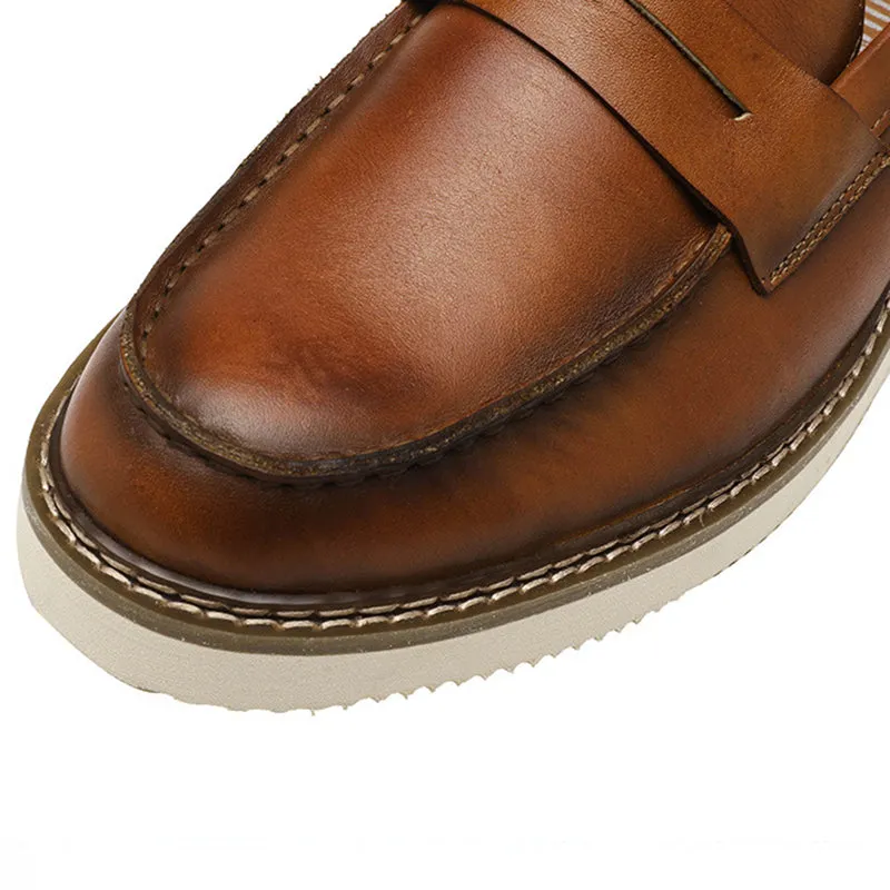 Men's leather thick sole penny loafers