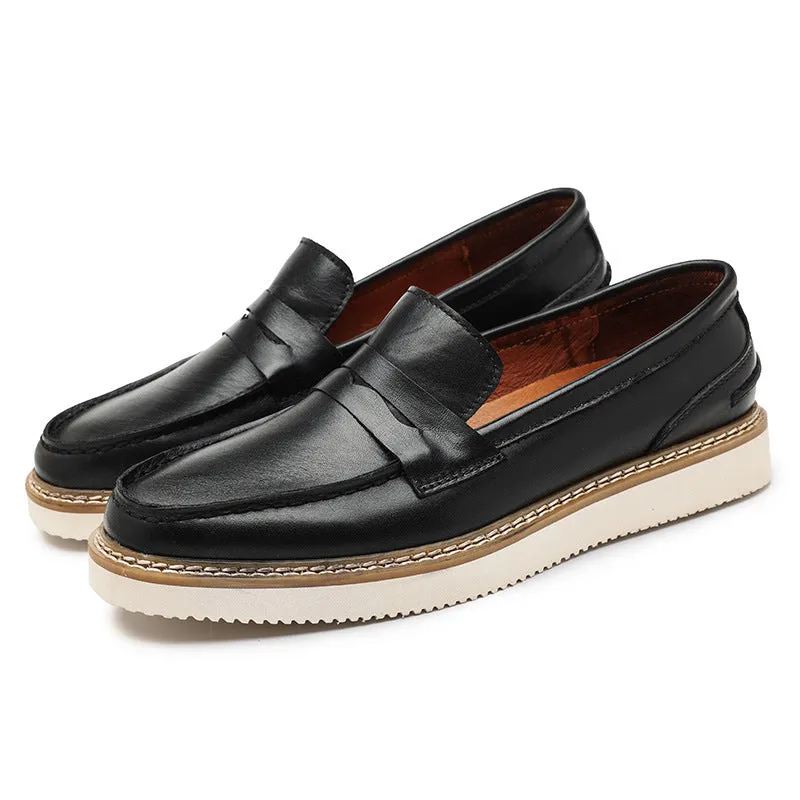 Men's leather thick sole penny loafers