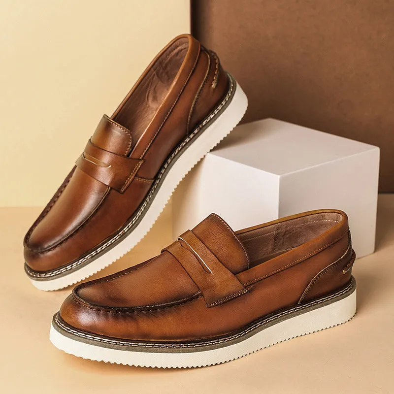 Men's leather thick sole penny loafers