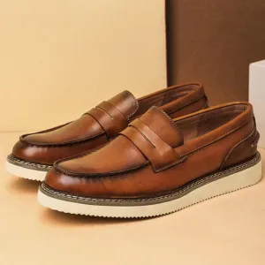 Men's leather thick sole penny loafers