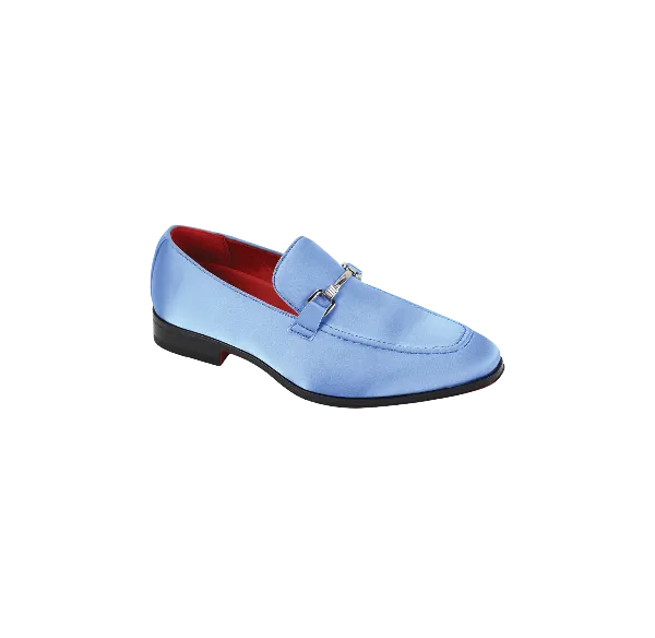 Men's Sky Blue Formal Satin Material Slip-On Loafer Dress Shoes Sliver Buckle Style no-7018