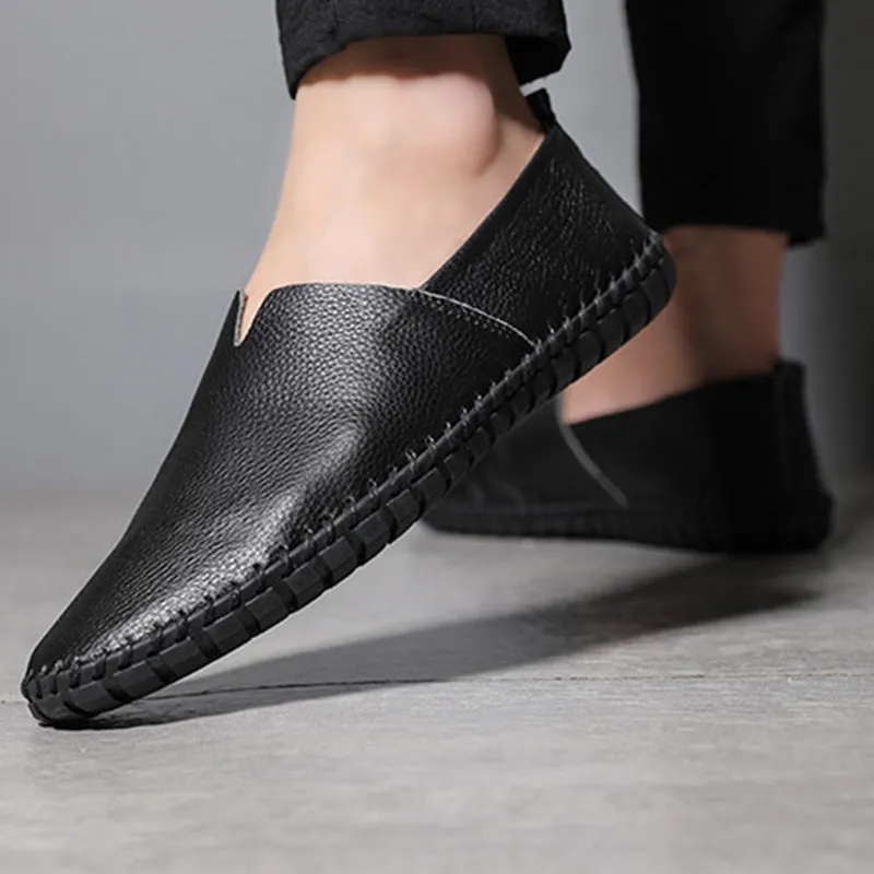 Men's soft leather slip-on loafer shoes