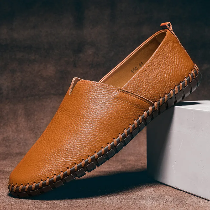 Men's soft leather slip-on loafer shoes