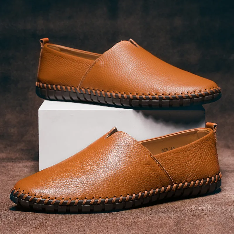 Men's soft leather slip-on loafer shoes