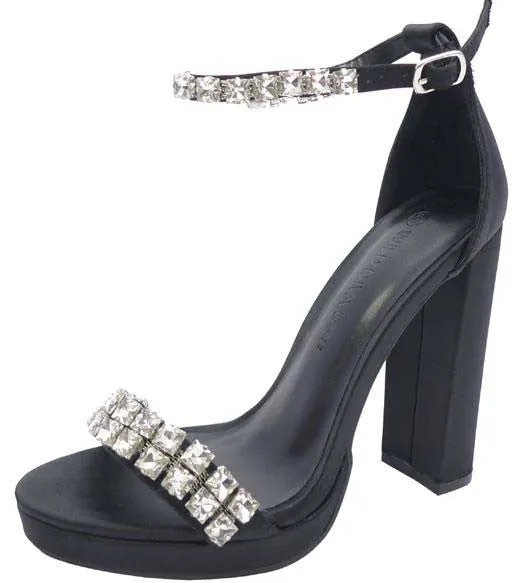 MORRIN-62 Black Faux Leather Chunky Rhinestone Jewel Vamp