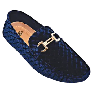 Navy Blue Velvet Men's Loafer Printed Material Men's Driver