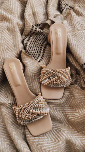 Nude Embellished Hexagon heels