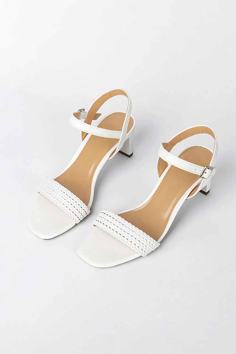 Outdoor Sandals Peep Toe Chunky Heel Fashion Shoes With Buckle Braided Strap