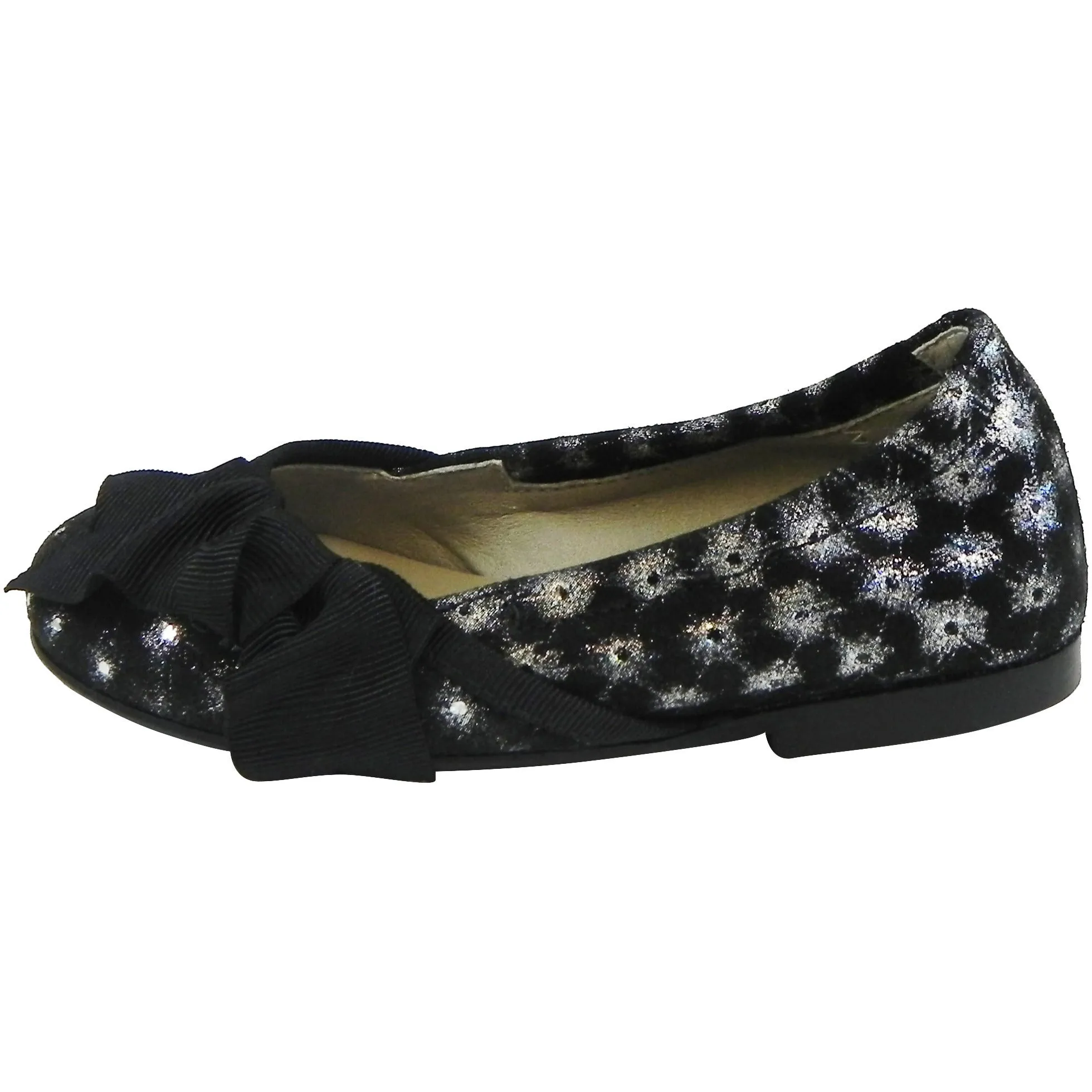 Papanatas by Eli Black Sparkle Suede with Bow Slip On Ballet Flats