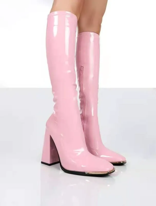 Pastel Square Toe Chunky Heel Candy Boots for Fun Style