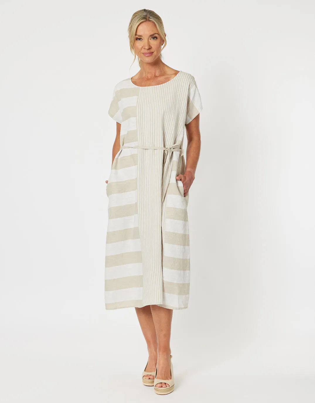 Patio Stripe Midi Dress - Natural