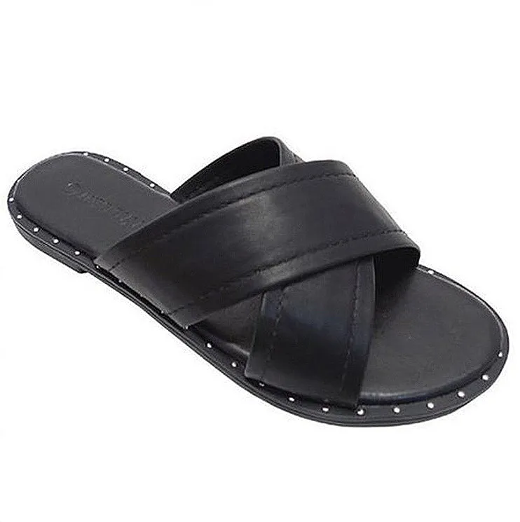 Rock Studs Black Flat Sandals