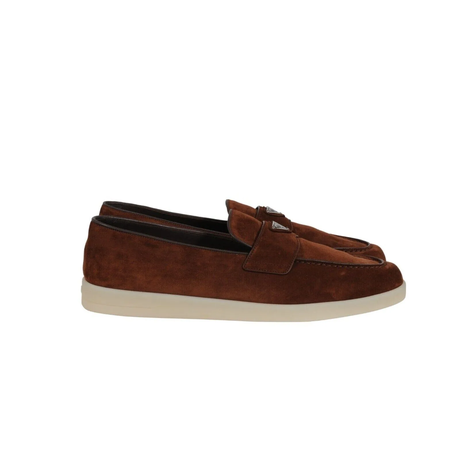 Saint Tropez Suede Loafers Brown Triangle Logo Slip On