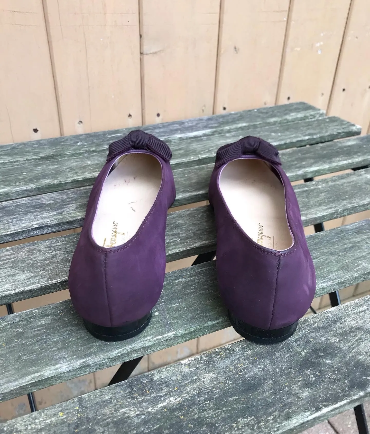 SALVATORE FERRAGAMO Patent Leather Suede Ballet Flats