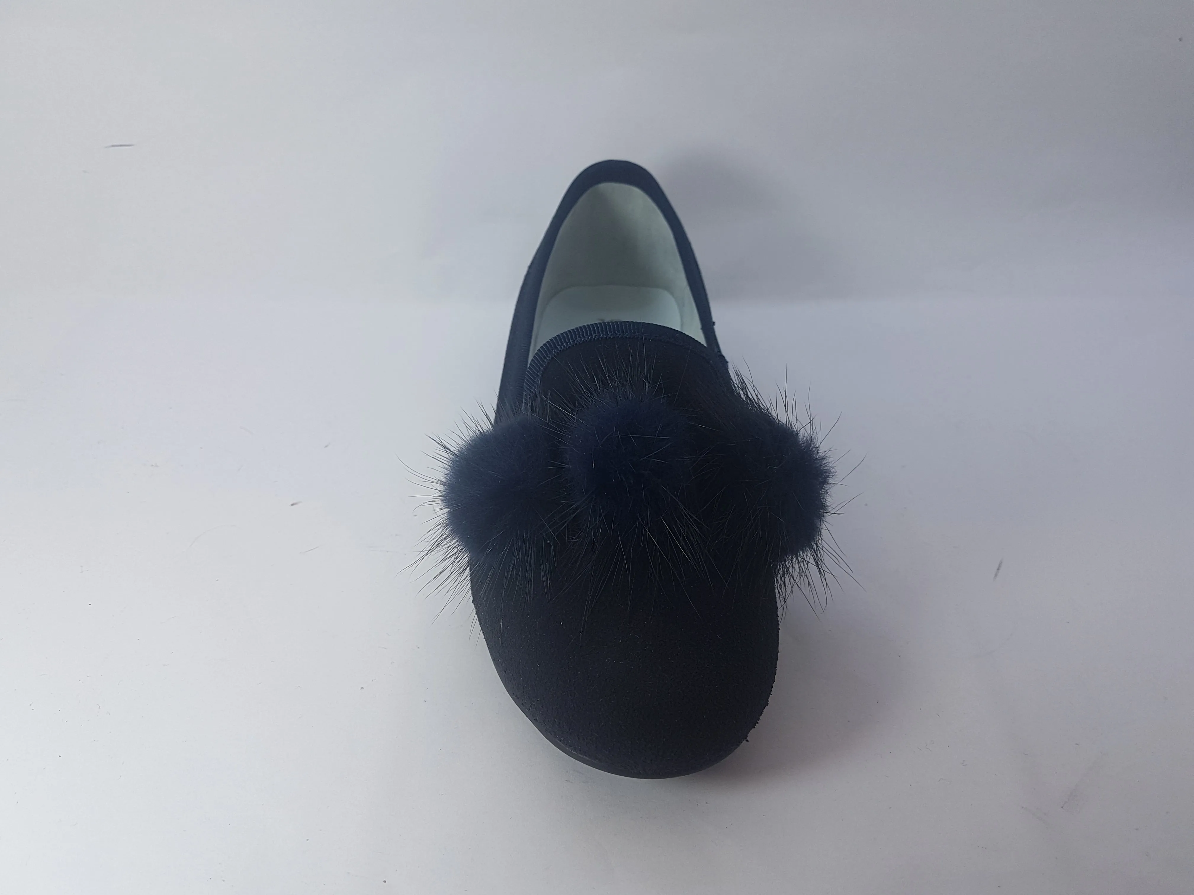 Shawn & Jeffery Navy Blue Suede Pompom Slip On Flats