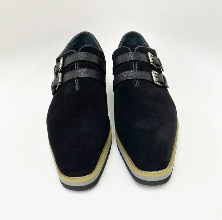 Suede Slip-On Double Buckle Shoe Black