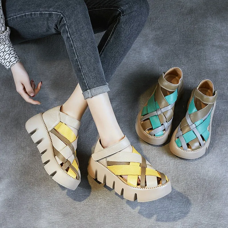 Super-Strappy Full Grain Leather Oversized Platform Sandals