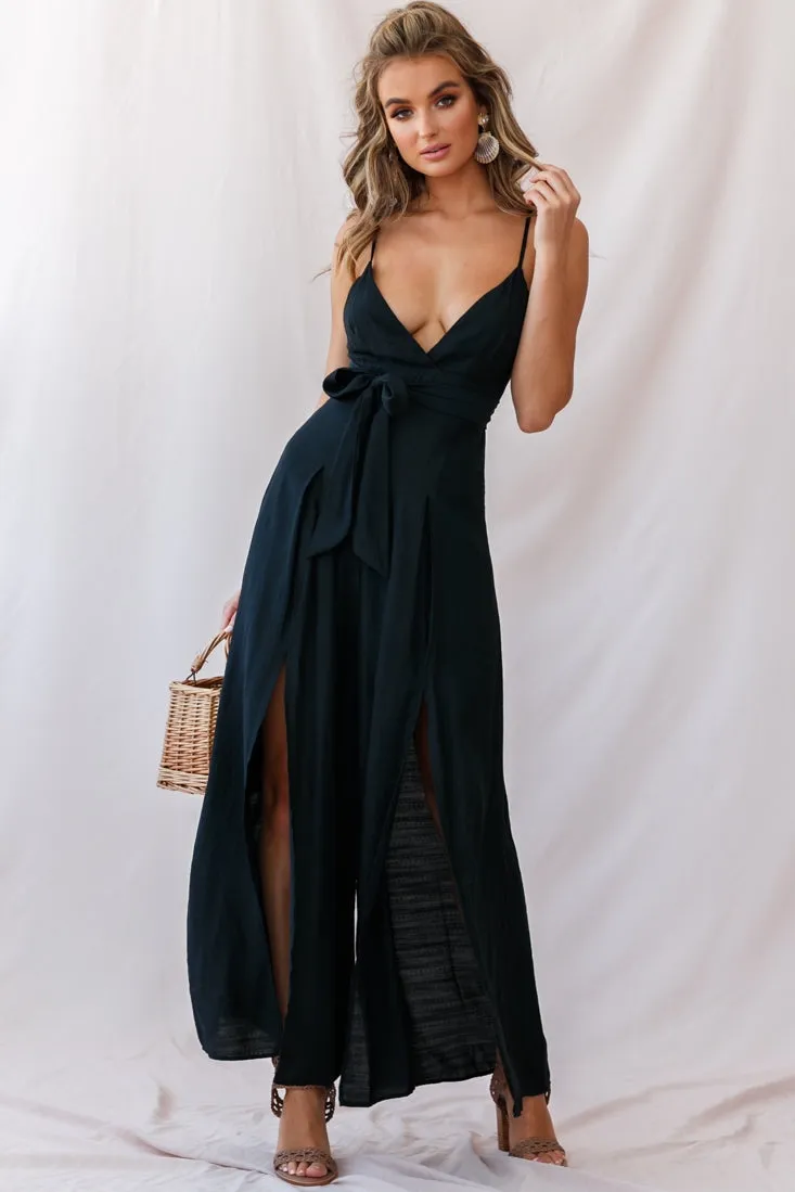 Taylor V-Neck Split Wide Leg Jumpsuit Black