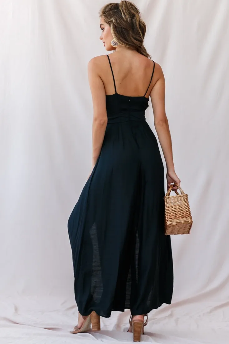 Taylor V-Neck Split Wide Leg Jumpsuit Black