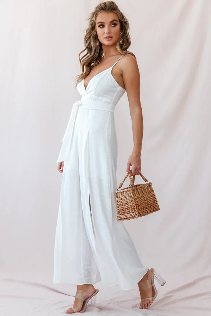 Taylor V-Neck Split Wide Leg Jumpsuit White