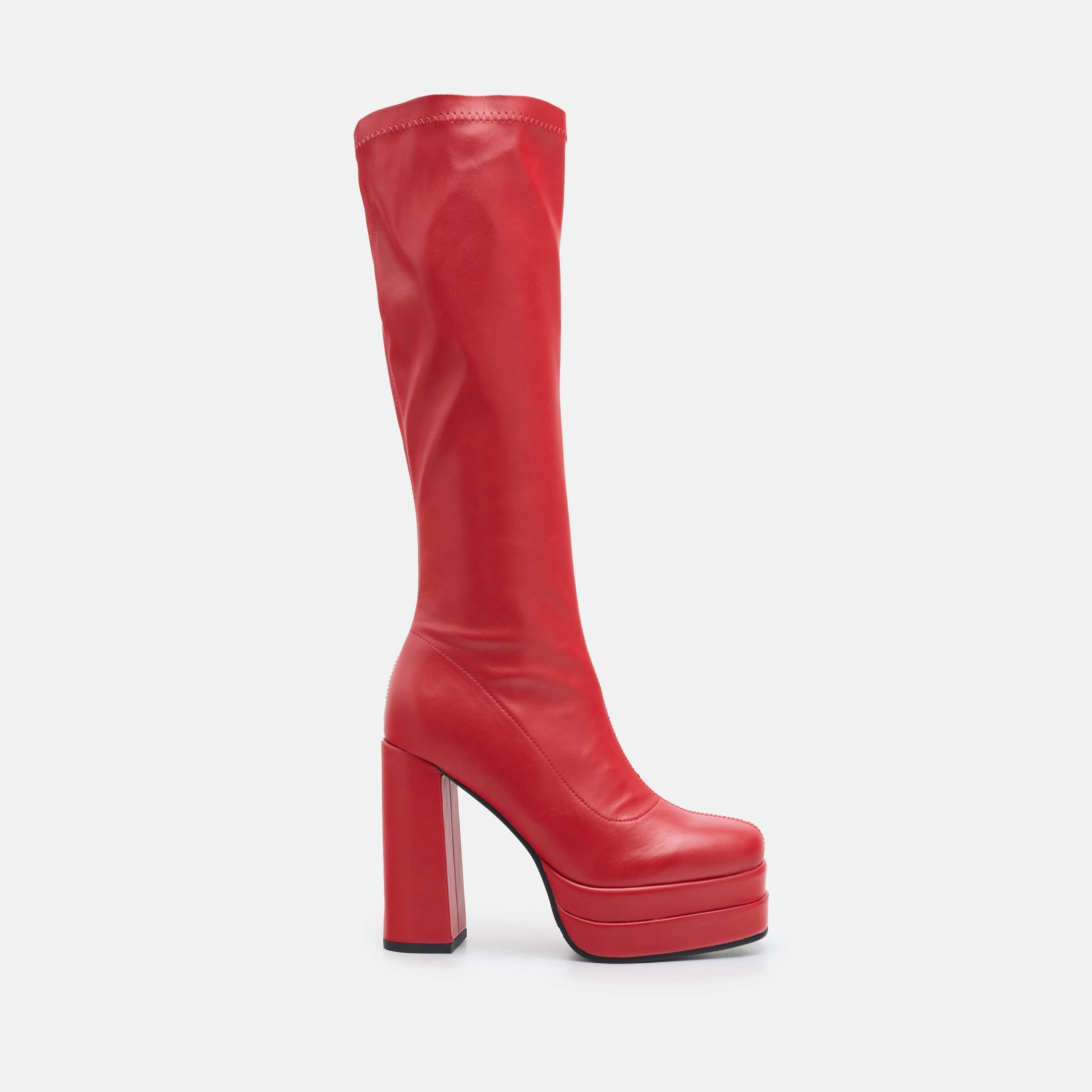 TSUNAMI Red Faux Leather Boot Square Toe