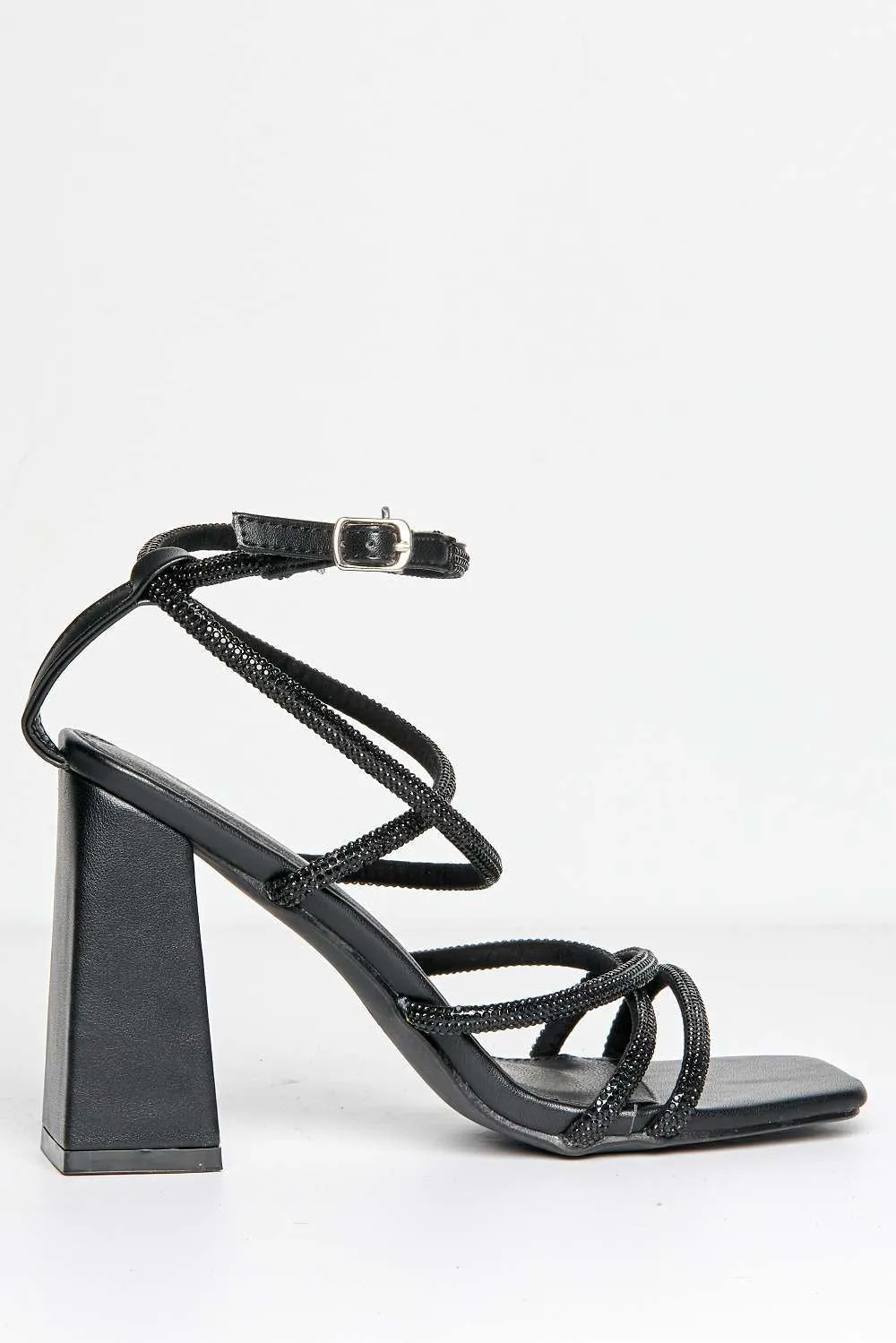 Uiva Strappy Square Toe Block Heel Sandals in Black