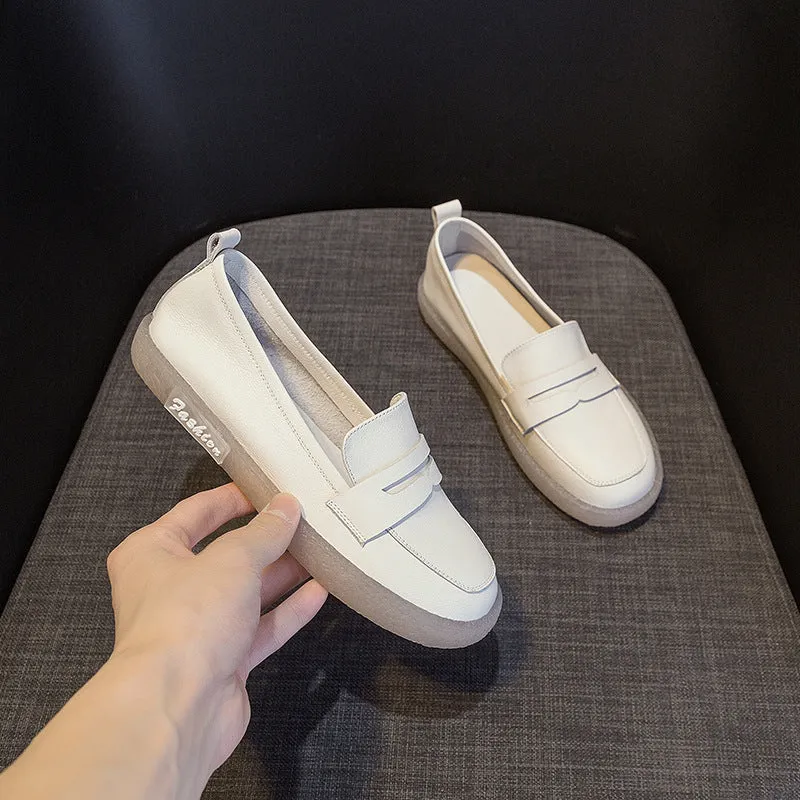 Women Casual Solid Leather Retro Loafers