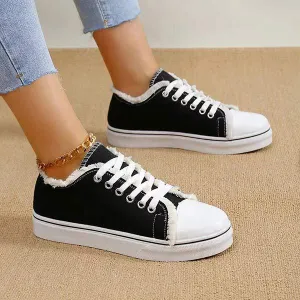 Women's Flat Canvas Shoes with Front Lace-Up Design 35095280C