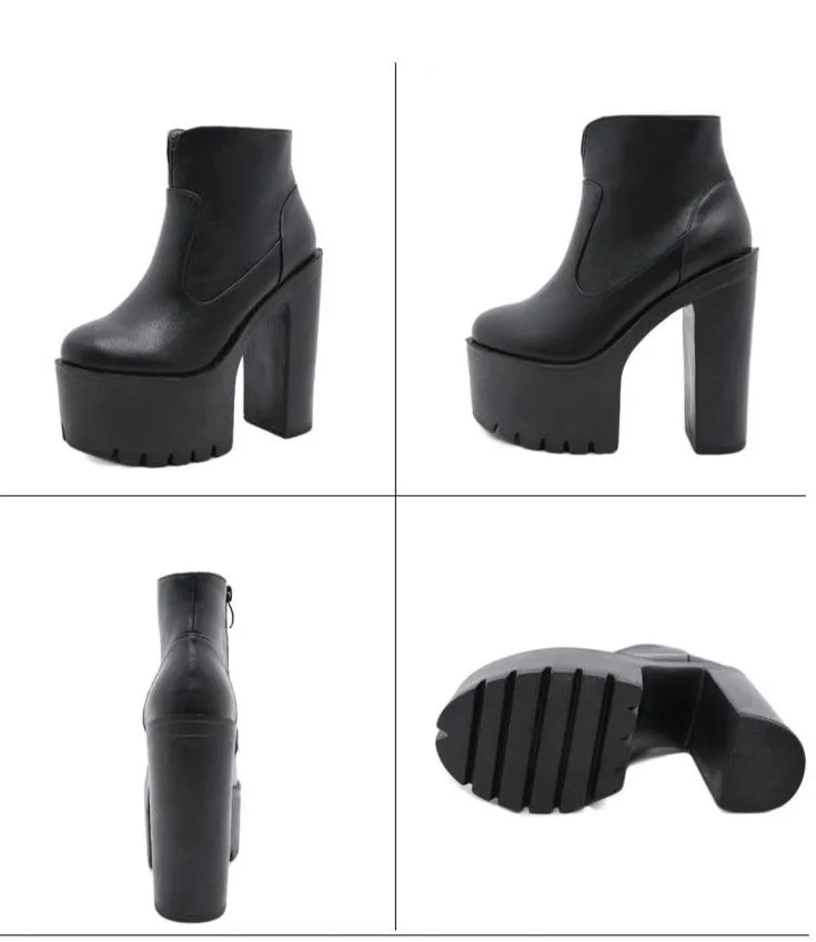 Women's high heeled thick platform booties nightclub party high heels ankle boots