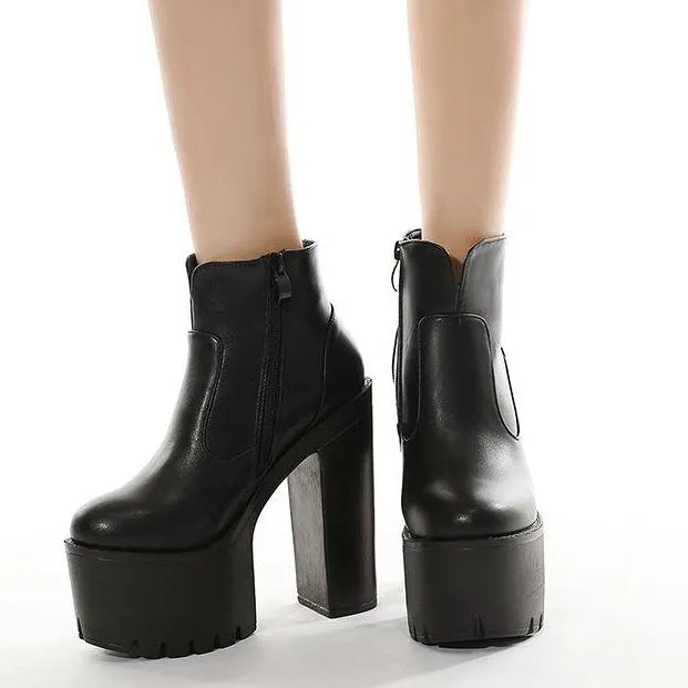 Women's high heeled thick platform booties nightclub party high heels ankle boots