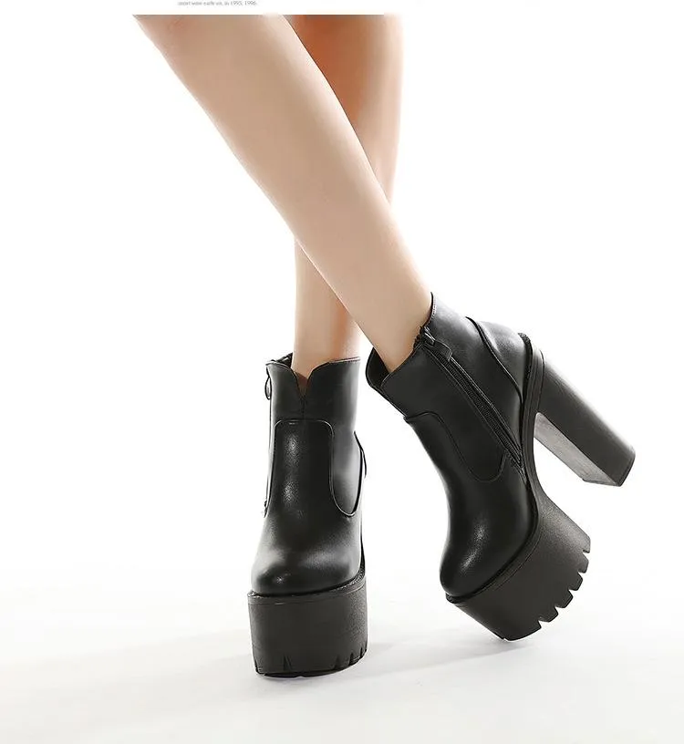 Women's high heeled thick platform booties nightclub party high heels ankle boots