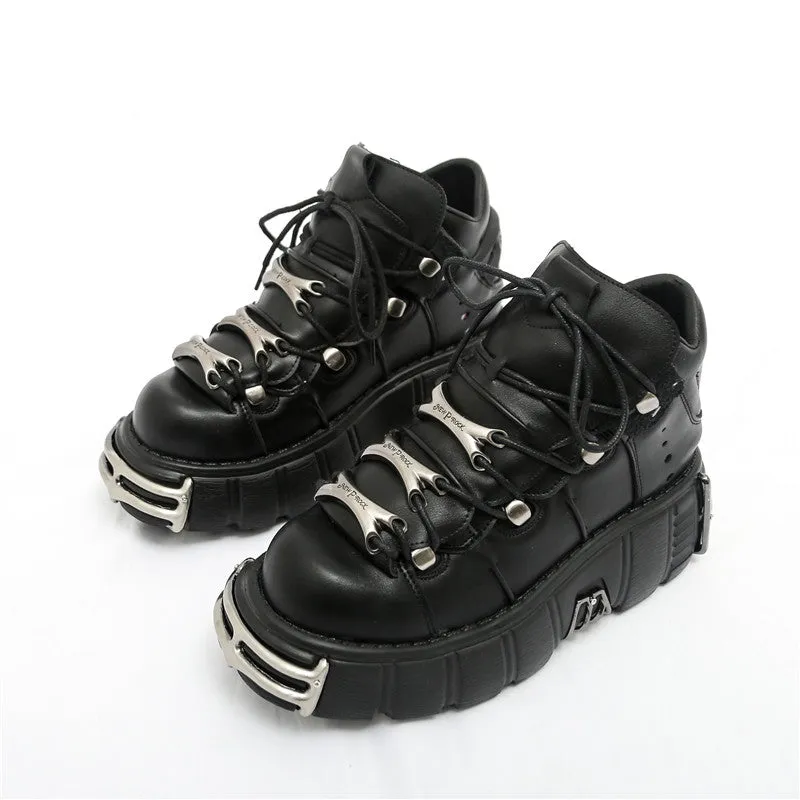 Womens Punk Style Platform Shoes Lace-up Loafers