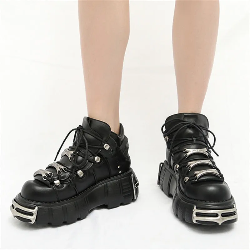 Womens Punk Style Platform Shoes Lace-up Loafers