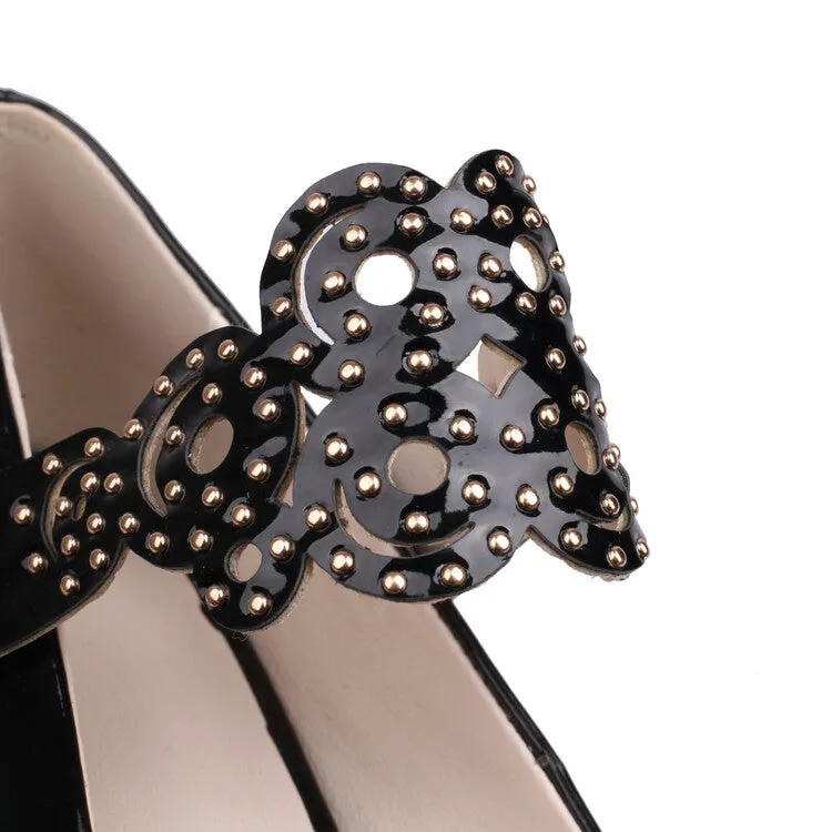 Women's Studded Chunky Heel Mary Jane Platform Pumps