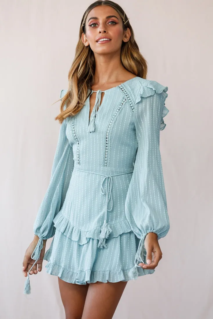 Yours Truly Bell Sleeve Ruffle Dress Sage